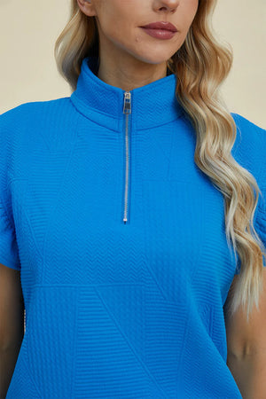 Front view of Double Take ruffle short sleeve set