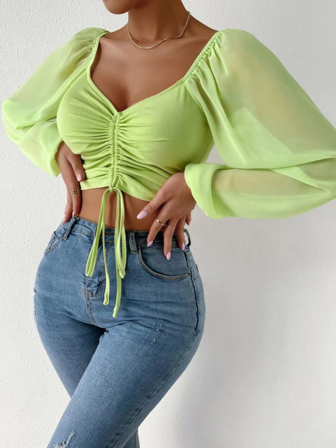 Fashionable front angle emphasizing cropped style