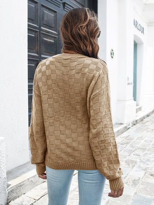Back view round neck dropped shoulder sweater stylish loose fit