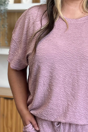 Front view of Double Take full size textured pants set