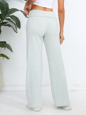 Elastic waist wide leg pants rear fit
