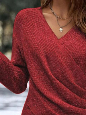 elegant wrap style knit top front soft texture