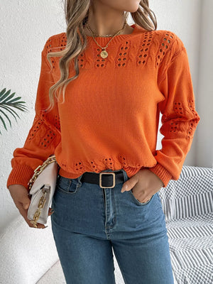 Eyelet detail long sleeve sweater front elegant style