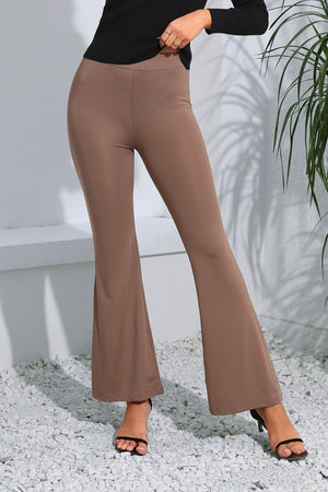 Front view of high waist long flare pants