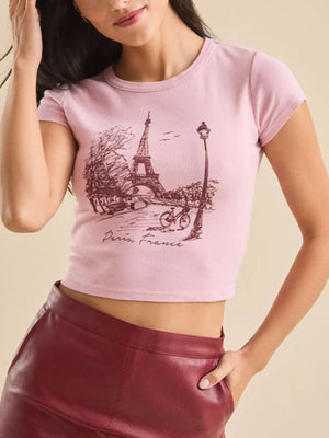 Graphic round neck crop T-shirt front view