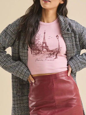 Graphic round neck crop T-shirt printed front look