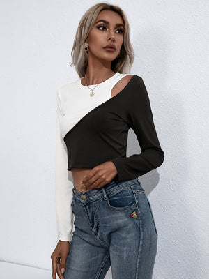 Ivy Lane cropped contrast color round neck short sleeve tee front view
