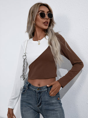 Ivy Lane contrast color crop tee short sleeves front view