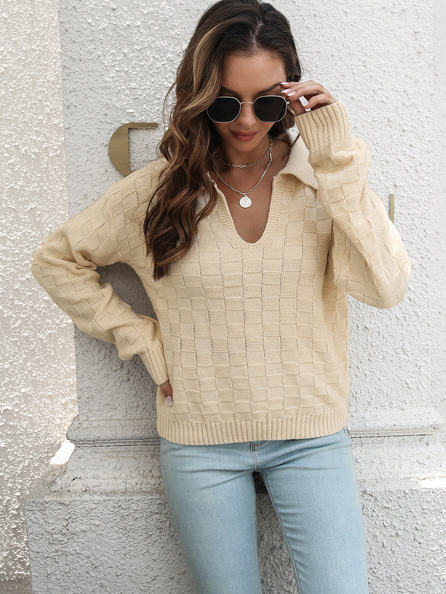 casual winter sweater front view soft fabric dropped shoulder style