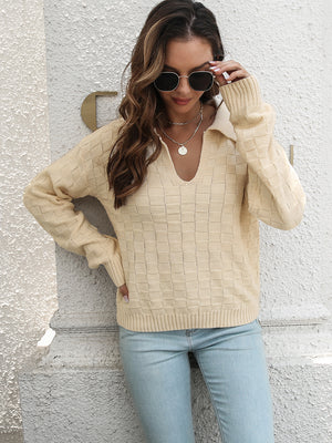 casual winter sweater front view soft fabric dropped shoulder style