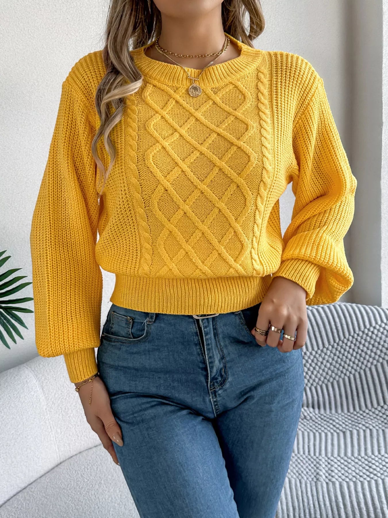 women diamond pattern cable knit sweater front winter clothing