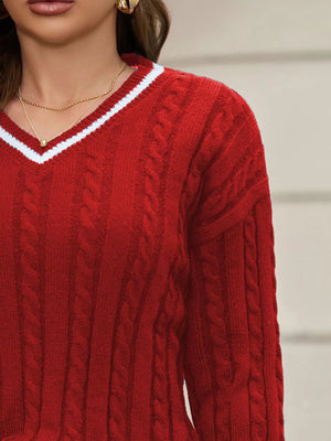 stylish v neck cable knit sweater front winter clothing