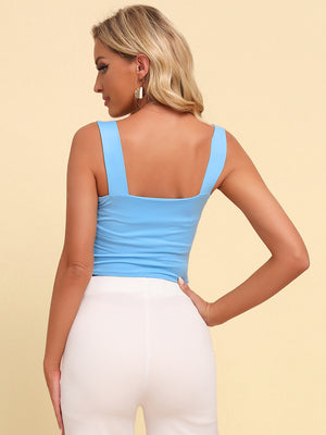 Square neck sleeveless knit top for women back view