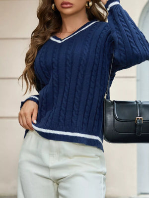 cozy cable knit v neck sweater front winter clothing