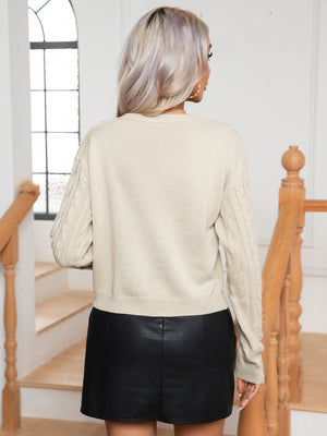 Back view cable knit long sleeve sweater relaxed fit winter outfit