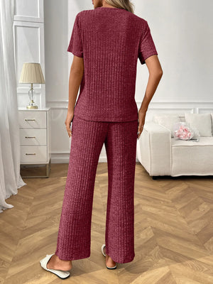 Ribbed knit top and pants lounge set back fit
