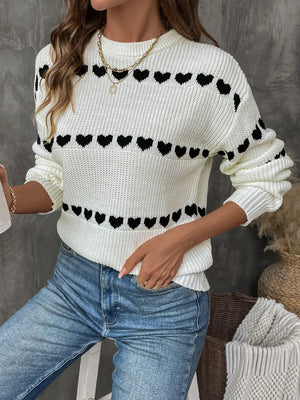 Casual front look of Perfee heart long sleeve sweater for women