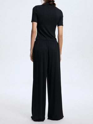 Back view of Mock Neck Short Sleeve Top and Pants Set