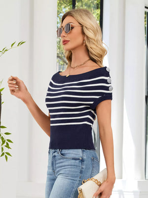 Front-facing Striped Short Sleeve Sweater for everyday casual wear