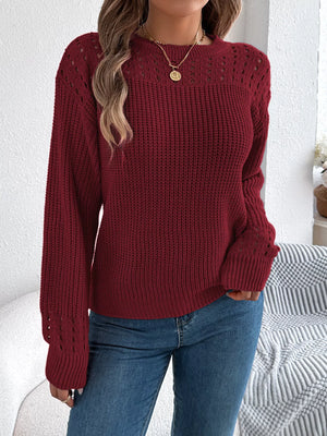 Trendy openwork long sleeve sweater front casual look