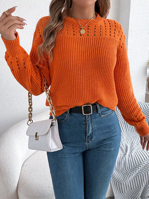 Casual openwork long sleeve sweater front minimal style