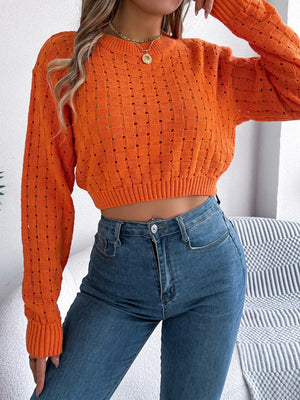 chic knit sweater with openwork pattern front detail