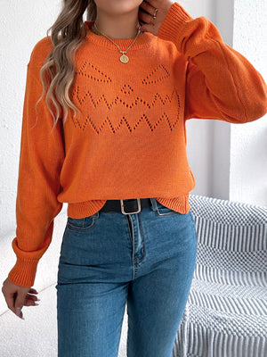 Women’s openwork knit sweater front view casual fashion outfit