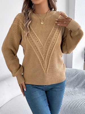 Openwork round neck sweater front chic minimal look