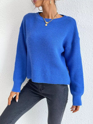 Casual ribbed knit sweater front style comfortable fit