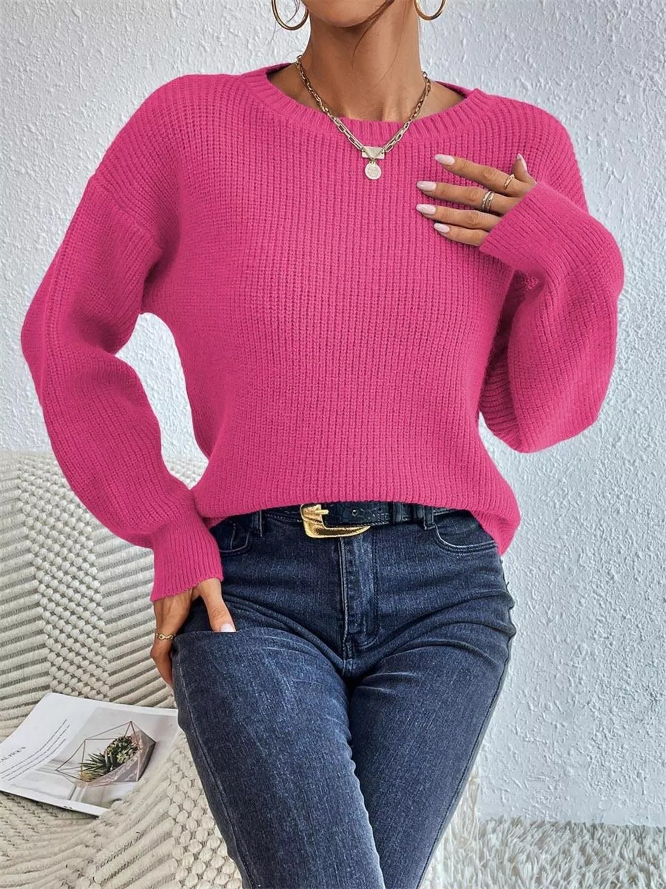 Ribbed knit sweater front design daily wear