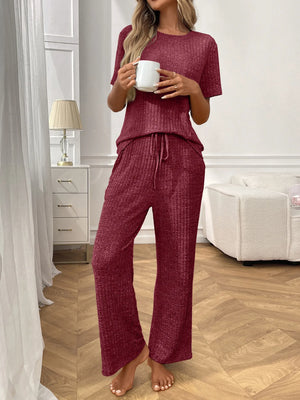Ribbed knit lounge wear set front