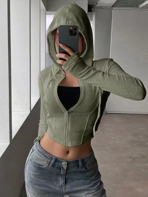 Front style of ribbed knit cropped outerwear