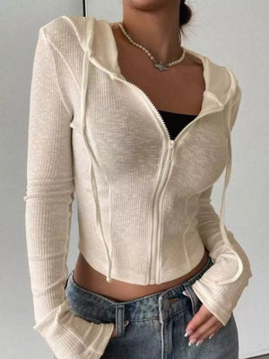 Complete look of ribbed knit cropped zip-up jacket