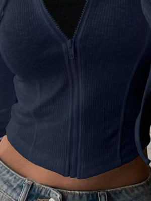 Ribbed knit cropped zip-up outerwear overall design