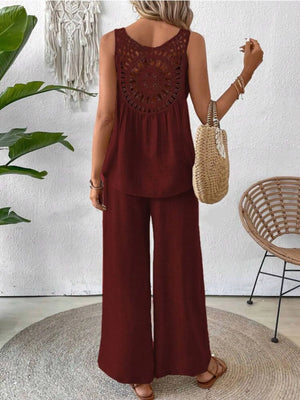 Back modern look of Round Neck Tank and Wide Leg Pants Set
