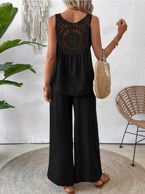 Back relaxed fit of Round Neck Tank and Wide Leg Pants Set