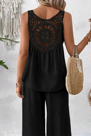 Final back view of Round Neck Tank and Wide Leg Pants Set