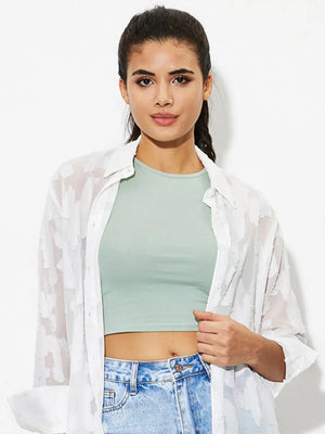 Round neck cropped tank front view for everyday casual outfits