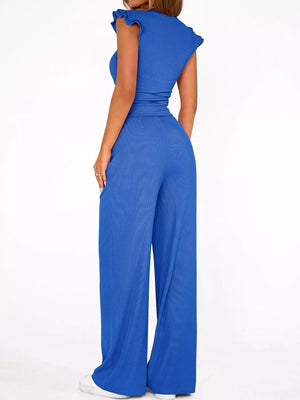 Ruffled mock neck set rear view