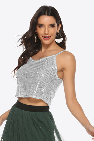 Sparkly sequin cropped cami front detail