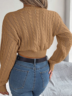 Twisted cable knit sweater back view simple long sleeve design