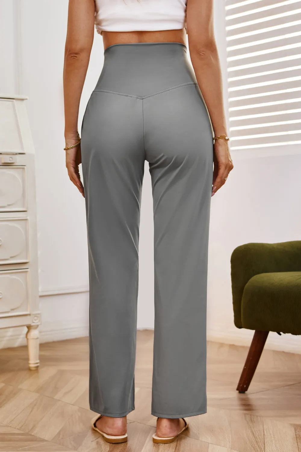 High waist wide leg pants with pockets back view