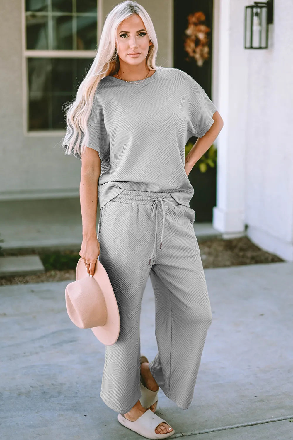 Model styled casually at home