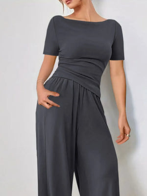 Fabric detail of short sleeve T-shirt and pants set
