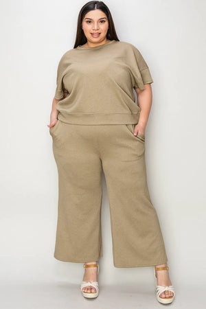 Front view of Double Take Full Size Texture Top and Pants Set
