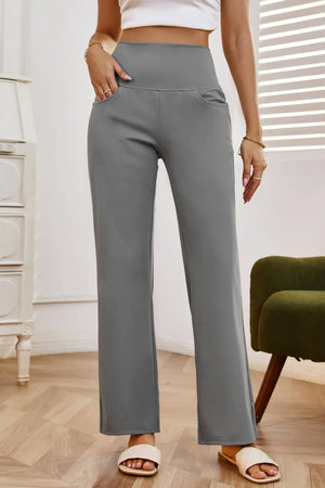High waist wide leg pants with pockets front view