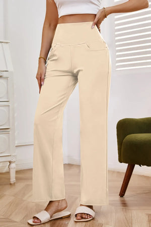 Front angled view wide leg pants with pockets