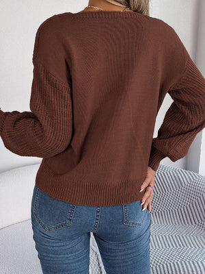 Mixed knit sweater back side long sleeve clean design