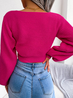 Tie front cropped sweater back side casual design