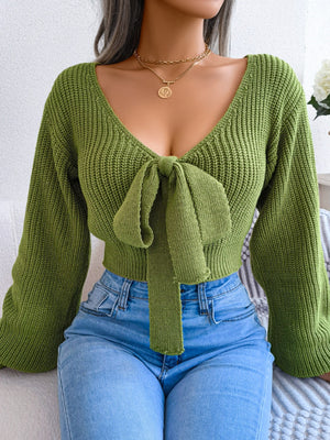 Tie front cropped sweater front trendy casual outfit